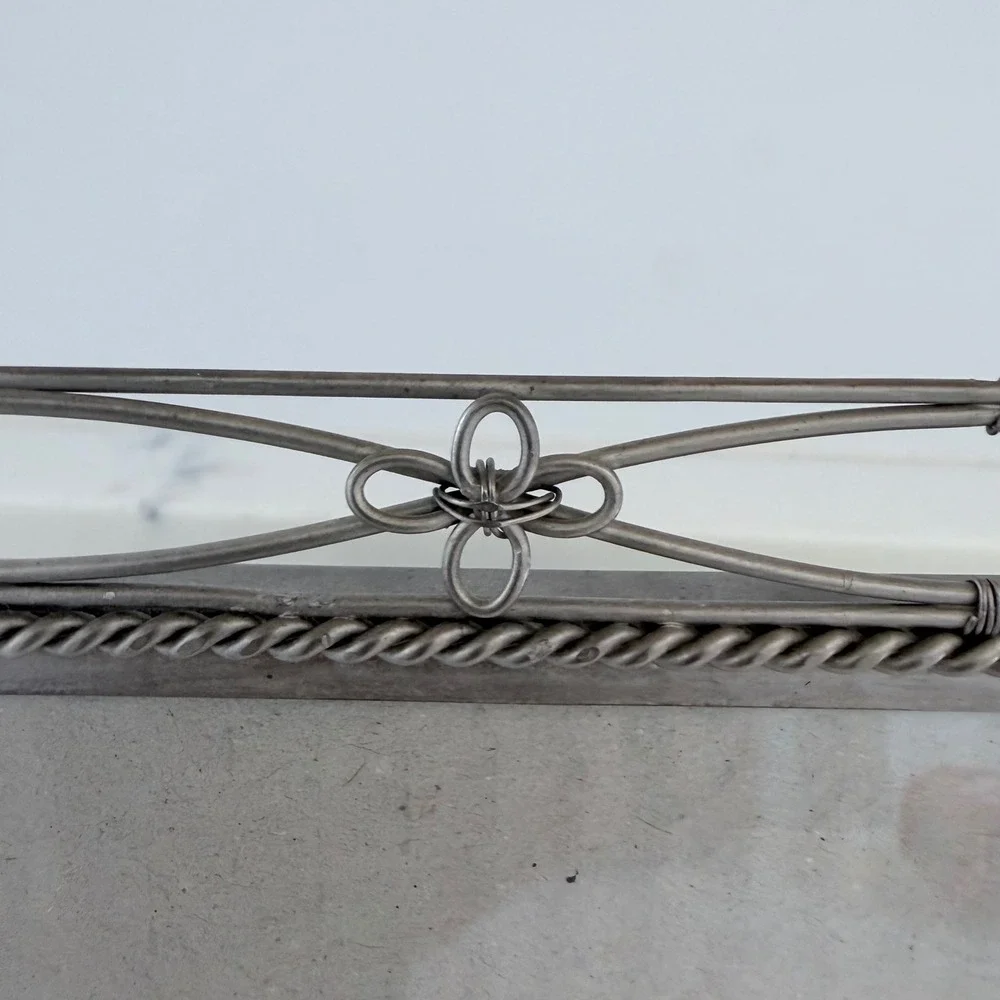 Vintage Wire Metal Photo Frame Pewter Tone Floral Bow Detail 5x7 Picture Frame